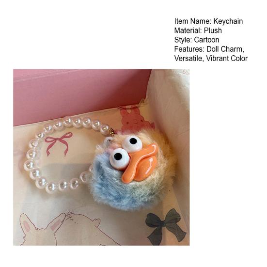 Large Mouth Cartoon Plush Doll Keychain With Faux Pearls Lanyard