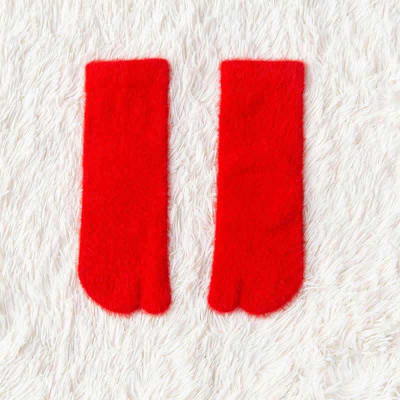 3 Pairs Woman Girl Winter Tabi Socks Short Tube Warm Two Toed Sock Thick Soft Cozy Plush Solid Color Split Toe Bed Sleep Socks