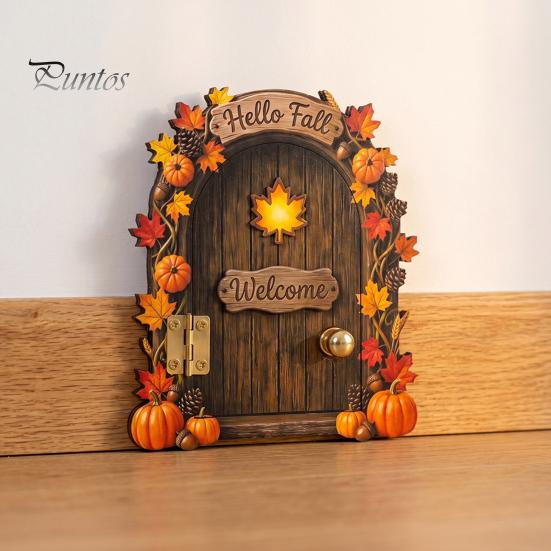 Decorative Baseboard Elf Door Wooden Halloween Decor, 2D Fairy Mouse Miniature Wall Autumn Theme Tale Ornaments Hanging, Rustic Shelf Ornament