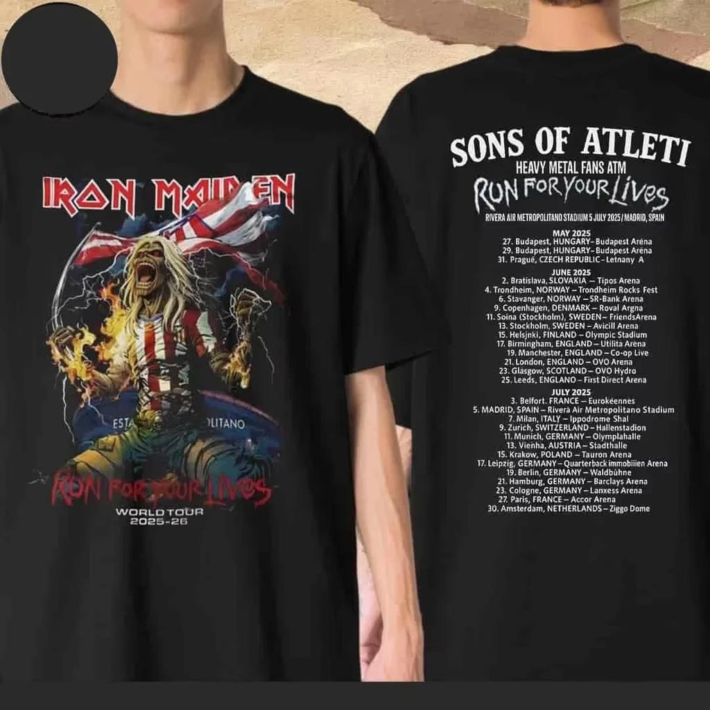"Iron Maiden 2026 Run for Your Lives 50th Anniversary" Unisex T-Shirt - Double-Sided Eddie Graphic & Tour Dates Metal Fan Tee