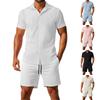 Conjunto de camisa y pantalón corto de manga corta de color liso para hombre, ideal para verano. Conjunto de camisa y pantalón corto holgado, deportivo e informal para hombre.