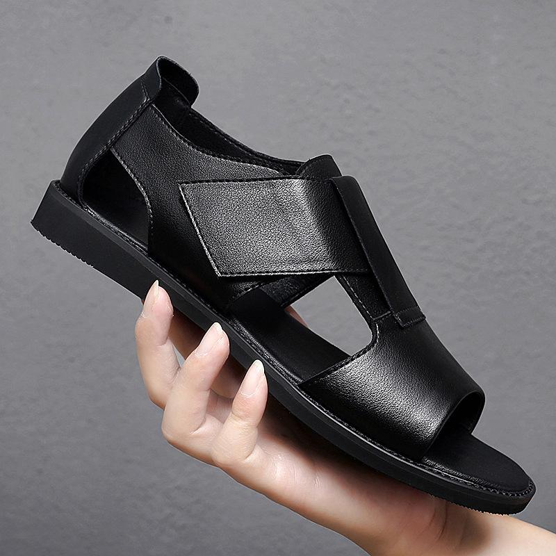 

Мужские римские сандалии, летняя мужская обувь, модные сандалии на платформе с открытым носком, кожаные повседневные тапочки, уличная пляжная обувь 38 чёрный