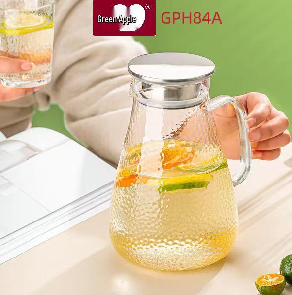 Green Apple Heat-Resistant Glass Kettle with Hammered Pattern for Tea, Juice, and Milk
