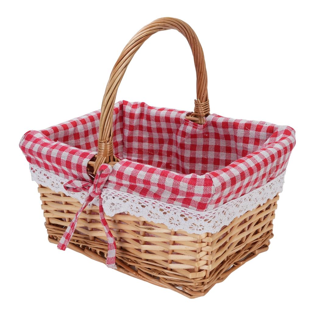 Picnic Basket Detachable Lining Vintage Spacious Capacity Hand Woven Basket for Camping Vegetable Picking