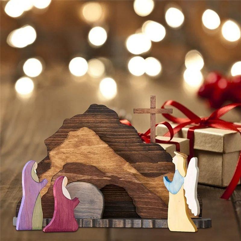 M-Modern-2 PCS Easter Scene Decorations Resurrection Scene Ornaments As Shown Manger Creche Nativity Set Crafts Resurrection