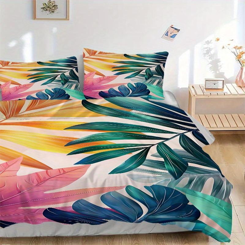 

3Pcs Tropical Leaves Printed Bedding Set, Breathable And Soft,(Includes 1 Duvet Cover And 2 Pillowcases, Quilt Not Included) yy250815177 135x200cm