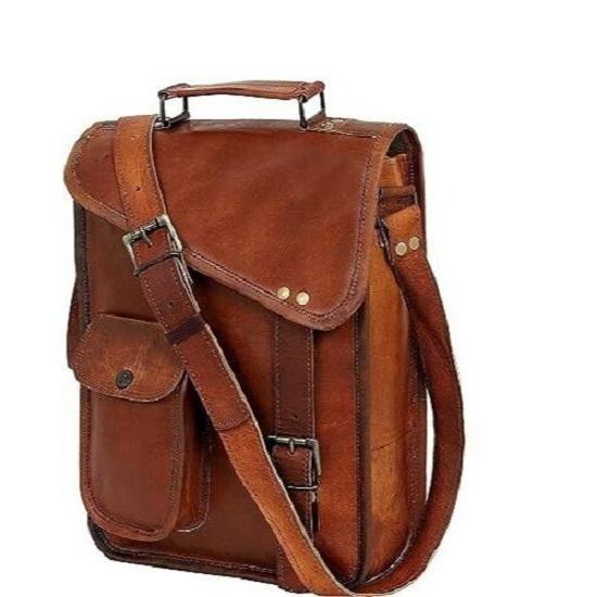 Pánská vintage kožená rustikální celozrnná brašna přes rameno, školní taška na iPad, 13"