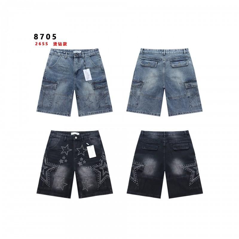 Mens Distressed Denim Shorts With Star Rhinestone Embellishment Utility Pocket Design Slim Fit Cotton Short Pants Streetwear