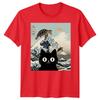Black Cat Sea Turtle Kai Nichi Bei Yaki Japanese Art Ukiyoe Style Graphic Tee