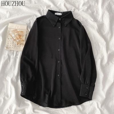 HOUZHOU Chiffon Shirt Women Classic Retro Korean Office Lady Elegant Oversized Casual Tops
