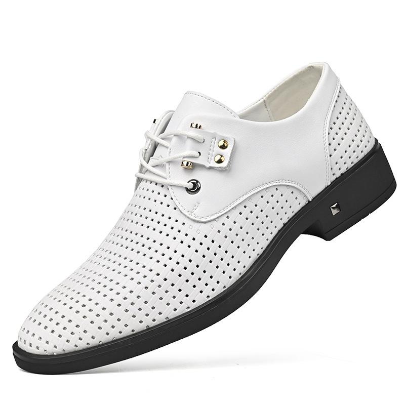 

Summer new men s business dress lace-up casual sandals men s breathable hollow hole shoes 38 белый