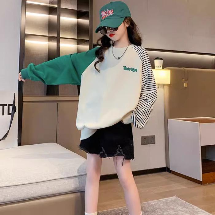 Girls Spring Autumn Mid Long Hooded Sweatshirt Casual Top 120