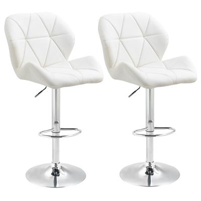 Ensemble de 2 tabourets de bar à hauteur réglable, base en métal et assise en cuir PU, tabourets de cuisine avec dossier et repose-pieds, 51,5 x 57,5 x 93-114,5 cm, Blanc