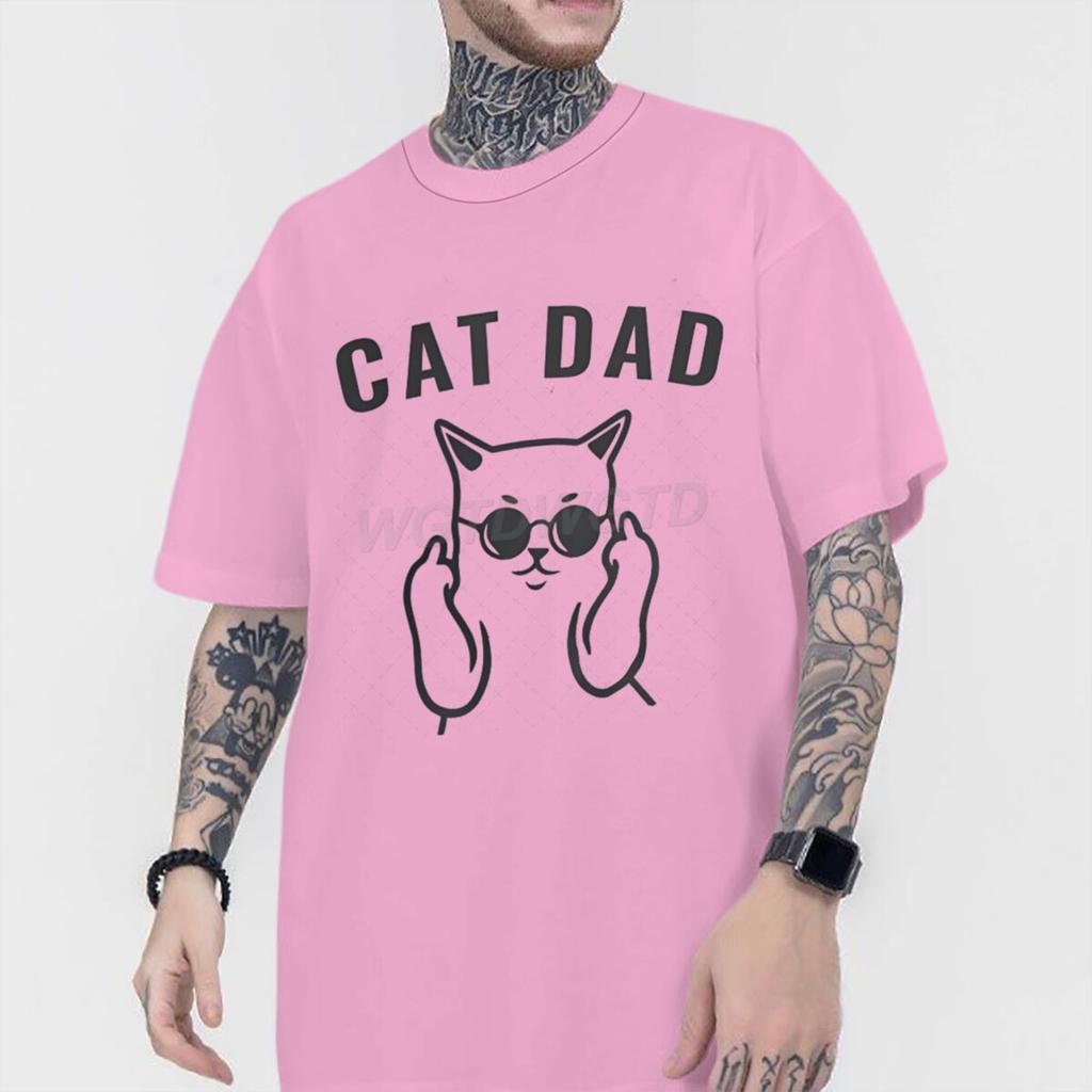 Fun Cat Dad Print T Shirt Men 100 Cotton Short Sleeve Tshirts Humor Fashion Animal Kitten Streetwear Crewneck Ropa Hombre