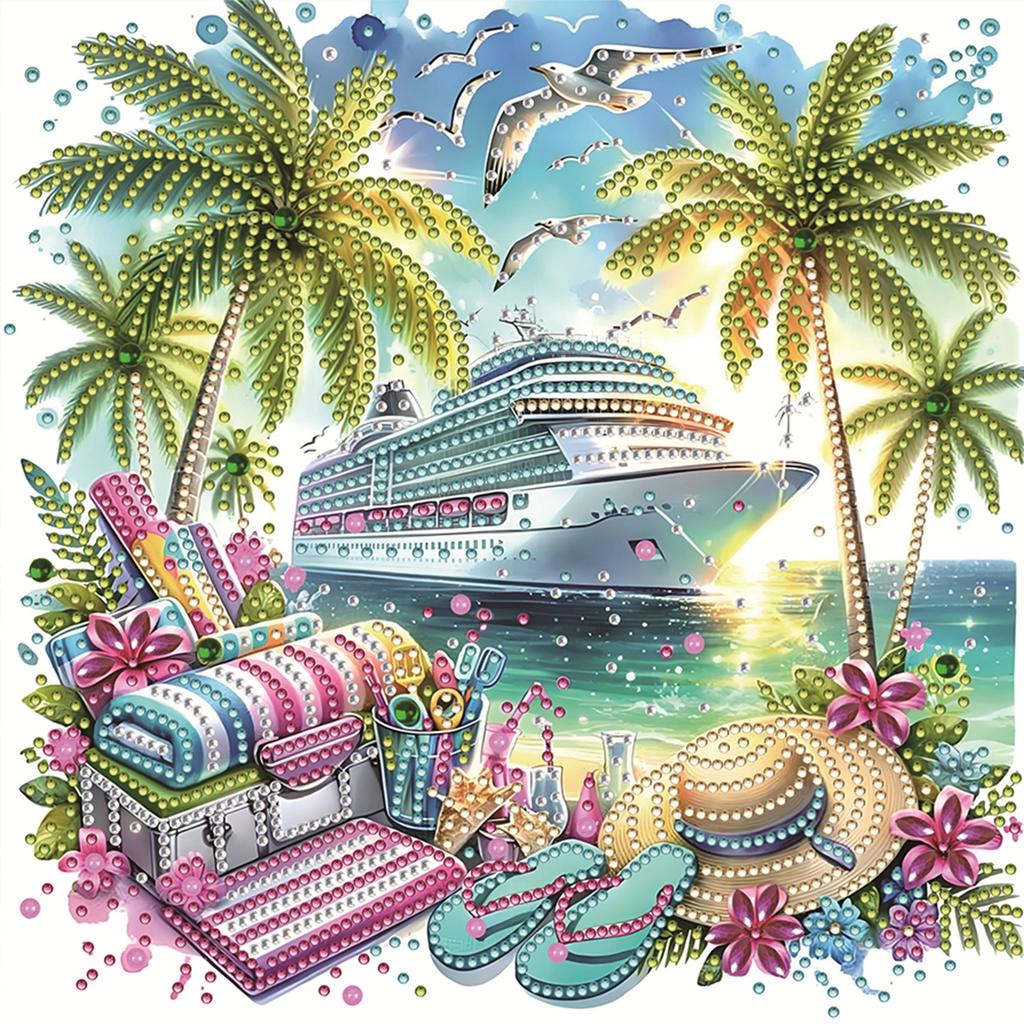Summer Beach Special Shaped 5D DIY Partial Drill Diamond Art Kit for Adults Home Wall Decor Diamonds Dots Gem Art Kits 30x30cm