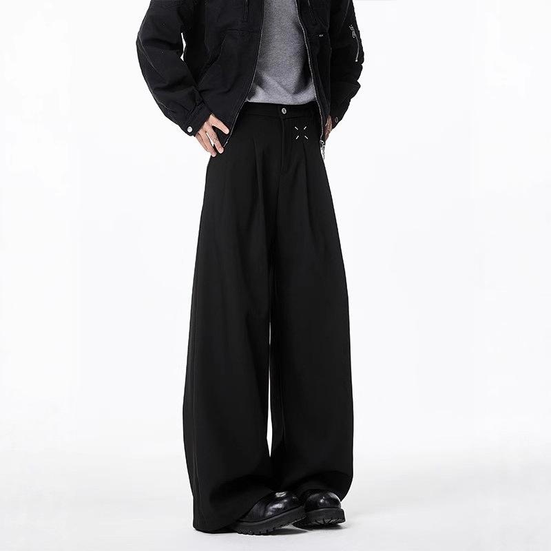 Hong Kong Style Cleanfit Black Scimitar Trousers Men's Spring and Autumn Wide-leg Casual Trousers Drape Professional Suit Trousers