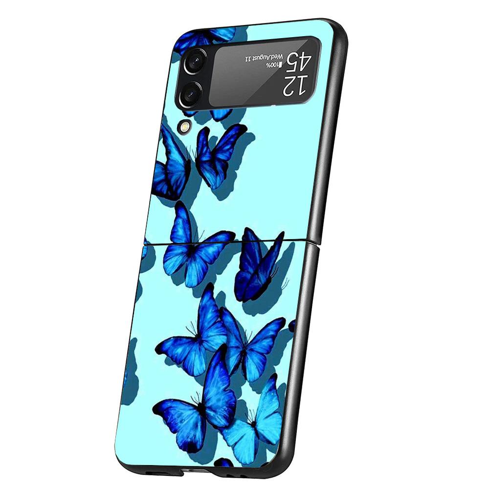 Blue Butterfly Beautiful Wing Cover Phone Case For Samsung Galaxy Z Flip 7 6 5 4 3 5G Flip7 Flip6 Flip5 Flip4 Flip3 Black Fundas