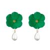 European Style Resin Pearl Flower Earrings with Girly Charm and Painted Floral Design