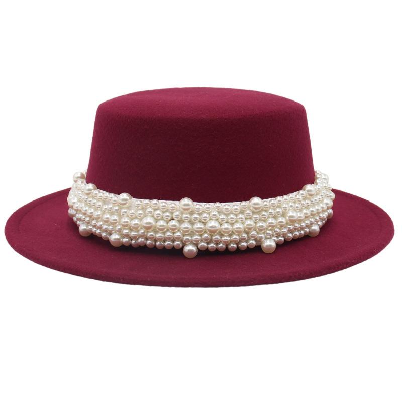 New Flat Top Small Brim Pearl Top Hat Versatile Lady French Top Hat Exquisite Ruili Fashion Celebrity Hat