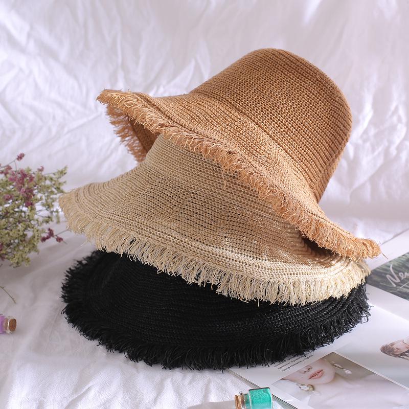 Xue Li Women's Korean Wide-Brim Straw Hat - Breathable, Raw Edge, Sun Protection for Summer and Beach
