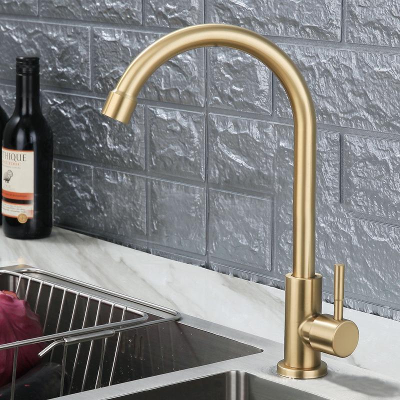 Brass Kitchen Faucet Antique Finish Single Handle High Quality Retro Only Cold Water Faucet 360 Swivel Basin Sink Tap Brush Gold