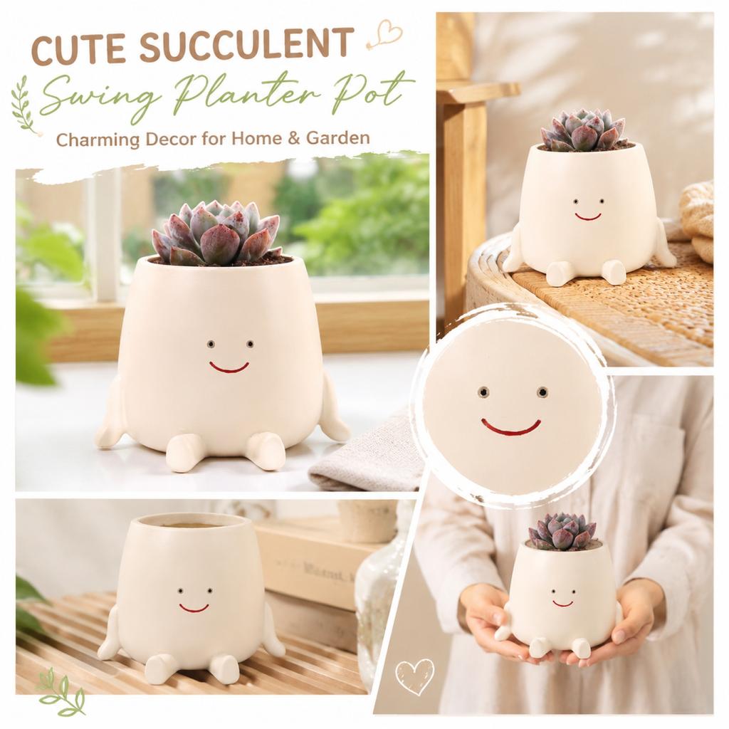 Creative Ceramic Succulent Planter Pot with Swing Design Unique Home Garden Decoration Indoor Outdoor Use Durable Craftsmanship