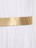 Kids Girls Greek Toga Costume with Shawl Gold Trim Metallic Waist Sleeveless Back Zip Dress for Halloween Themed Cosplay