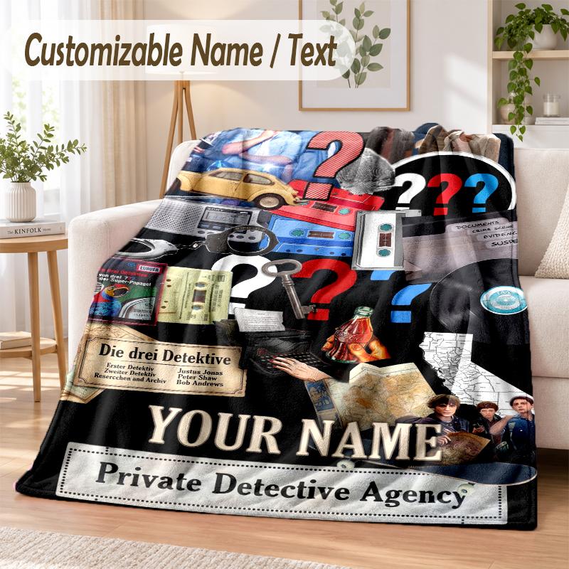 The Three Investigators Custom Name Flannel Throw Blanket Soft Warm for Sofa Bed Indoor Home Use