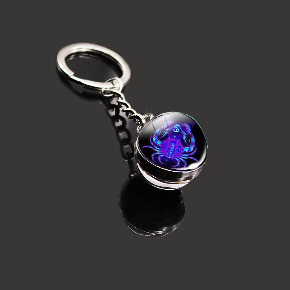 Kulatý svítící krystal zvěrokruhu Keychain - Panna & Lev