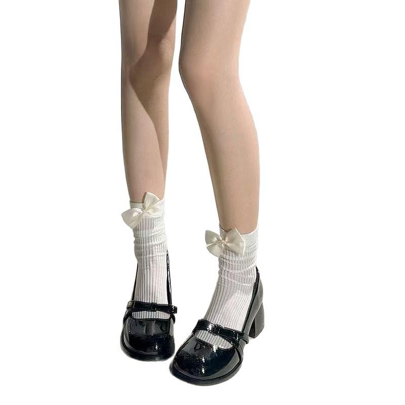 Black Single Shoes Women's Sweet Cool Gentle Shoes New Pure Desire Beautiful High Heel Bow Mary Jane Shoes