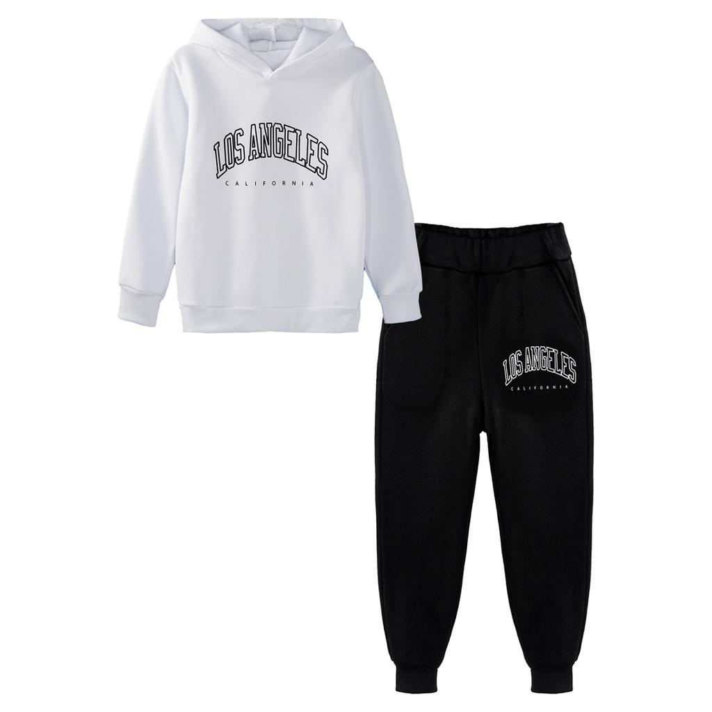 Costume de Sport pour enfants, garçons et filles, lettre imprimée, survêtement, pull à manches longues, sweat-shirt à capuche et pantalon, ensemble deux pièces