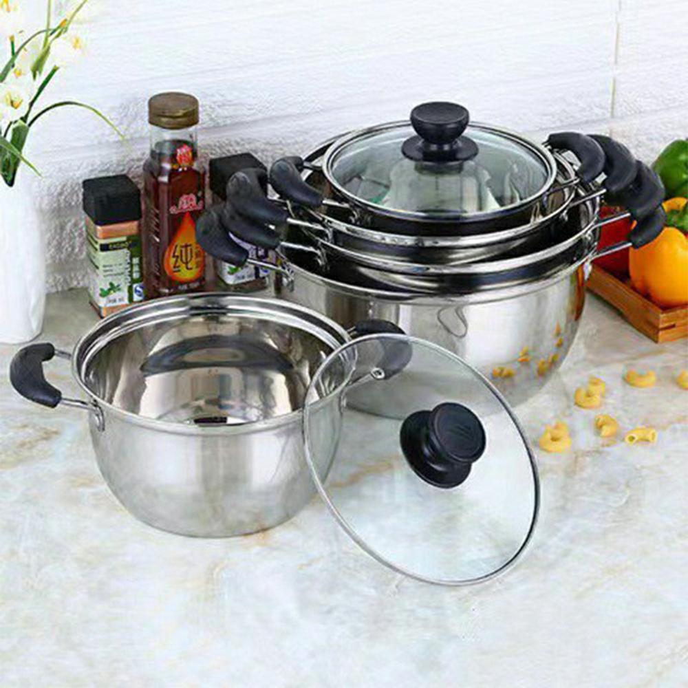 Stainless Steel Thickened 26cm Soup Pot Double Handle Gas Stove Cookware with Glass Lid (BPA Free, No FDA)