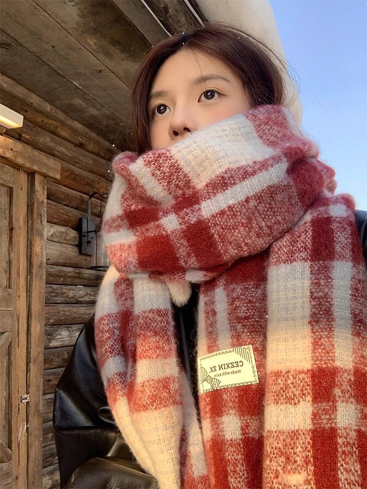2025 Winter Red Plaid Scarf: Unisex Korean Style Blue & Black Neck Warmer