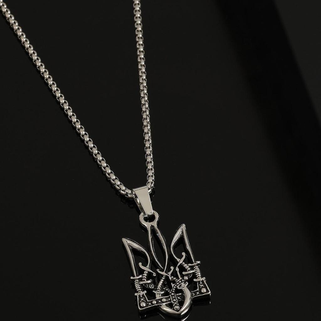 Trident Alloy Necklace - European & American Viking Style in Thai Silver Retro Design