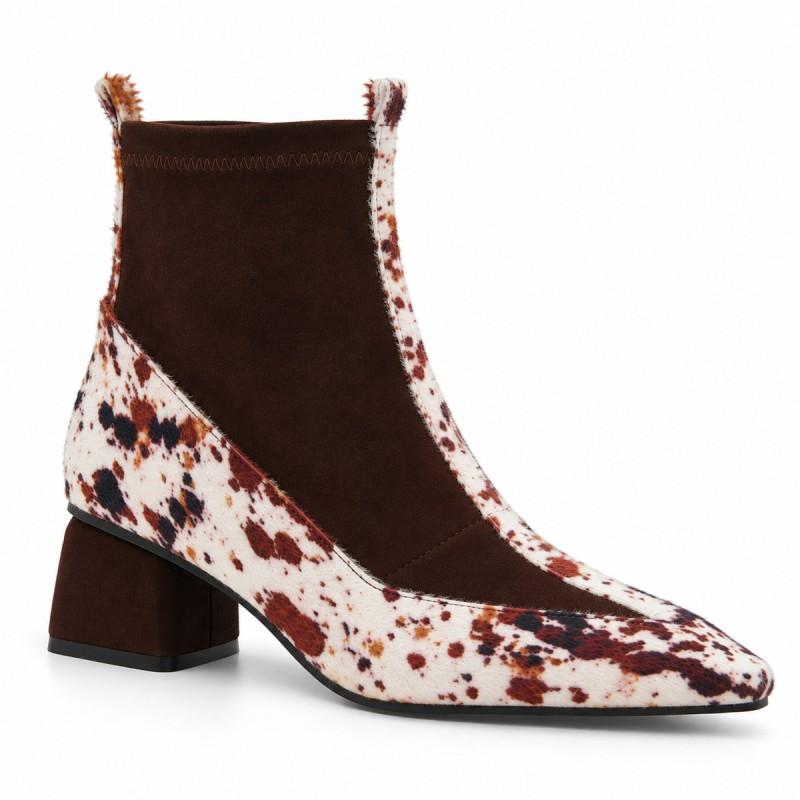 Botín Marrón Animal Print Tacón Ancho Montevita 105340