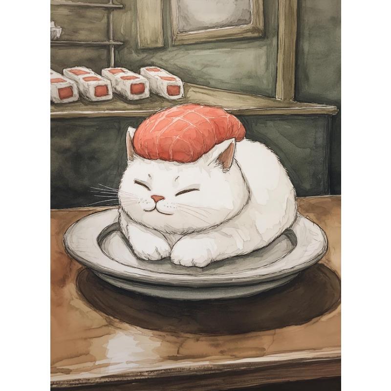 Japanese Sakura Onsen Sushi Animal Cat Portrait Retro Posters Prints Canvas Painting Wall Art Picture Living Room Home Decor