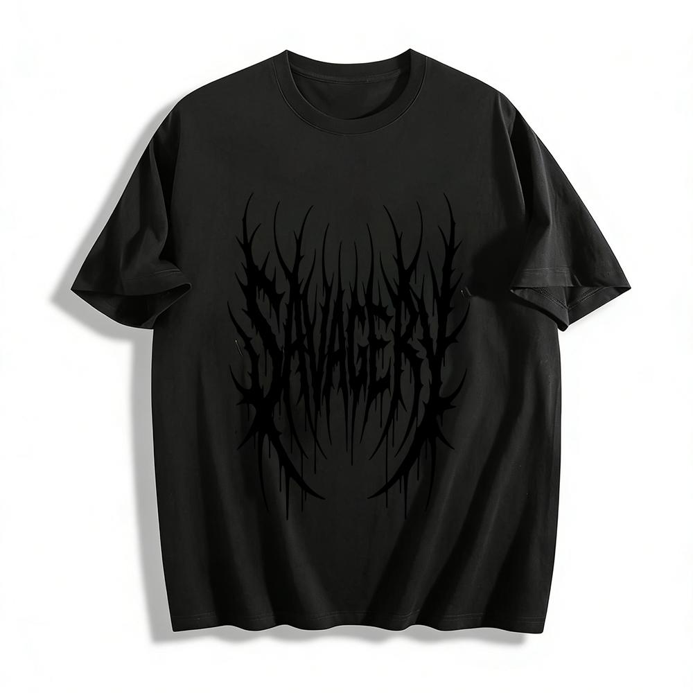

SAVAGERY Thorn Print Short Sleeve T-Shirt Street Cool Hardcore Metal Style Unisex Top Pure cotton T-shirt 6XL