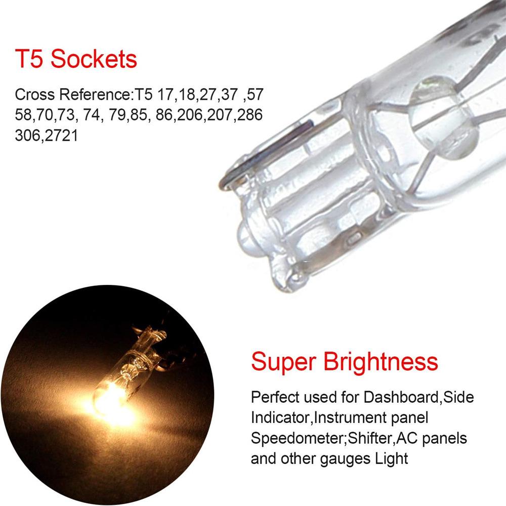 T5 2W 12V Halogen Bulb for Car: Instrument, Side, Reversing, Reading, Signal Lights