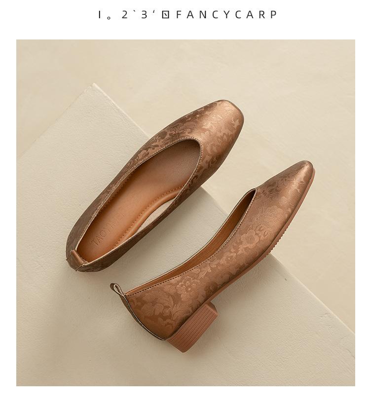 New Women Shoes Low Heel Pumps Genuine Leather Flowers High Heels Shoes Girl Fashion Dress Shoes