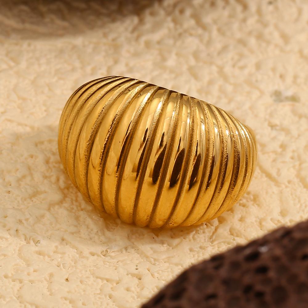 MamacitaSlay Classic Horizontal Grain Fat Bread rings Daily Waterproof stainless steel jewelry woman gift Accessories women's
