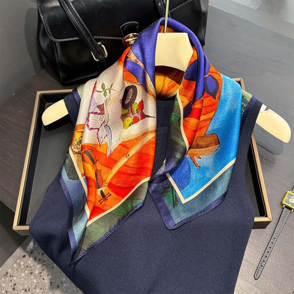 Brand 100% Pure Silk Scarf Women Neck Hair Foulard Square Headband Scarves Bandana Fashion Hijab Print Scarves Pashmina luxury