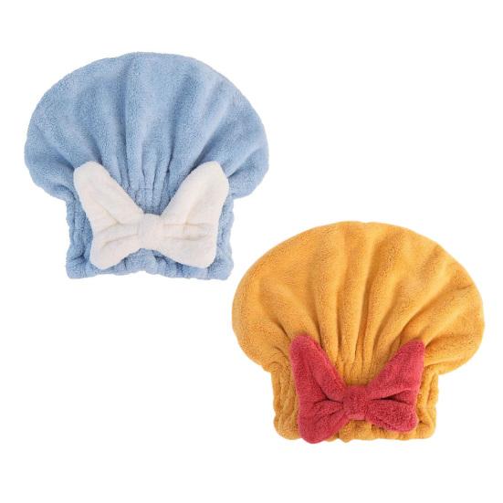 Absorbent Hair Drying Cap Quick Dry Microfiber Hair Towel Wrap Shower Cap Wet Hair Drying Turban with Bow Tie for Women Girls