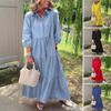 Women Maxi Dress 3 4 Sleeve Button Up Lapel Swing Beach Sundress with Pockets A Line Ruffles Tiered