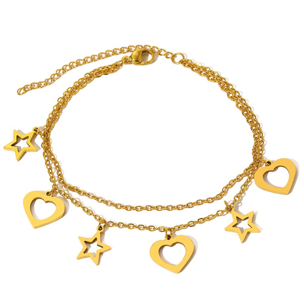 Stainless Steel Bracelets Fashion Popular Hollow Star Heart Pendant Layer Chain Fine Bracelet For Women Zircon Banquet Gifts