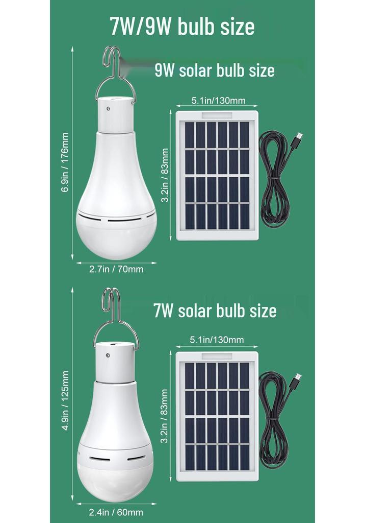 9W Solar USB Rechargeable Light Bulb with 3-Level Dimming, Timer, and Emergency Night Light