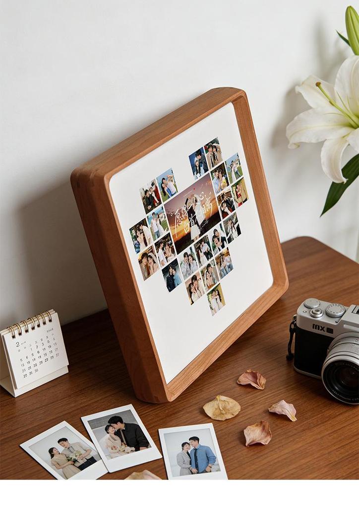 Heart-Shaped 520 Multi-Grid Wooden Photo Frame: Perfect Couple's Gift for Weddings & Valentine's Day