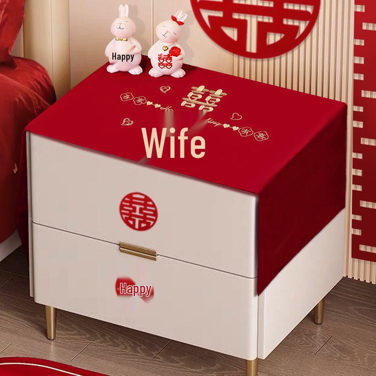 Red Xi Character Bedside Tablecloth for Bridal Room Decoration
