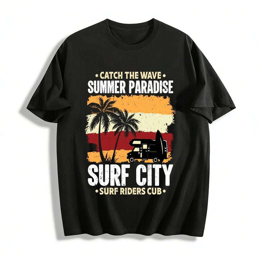 

Catch The Wave Surf Riders Club Retro Camping Tee Pure cotton T-shirt XXS