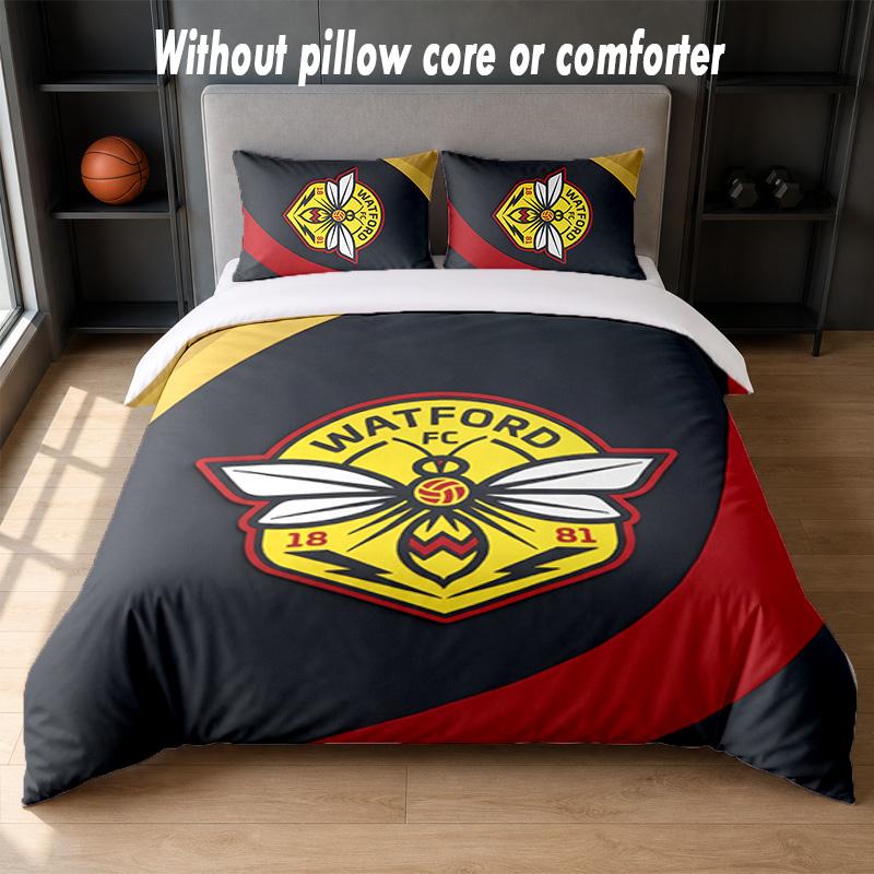 Watford Football Design Bed Bedding Set 1 Duvet Cover + 2 Pillowcases Soft Breathable Household Bed Linens