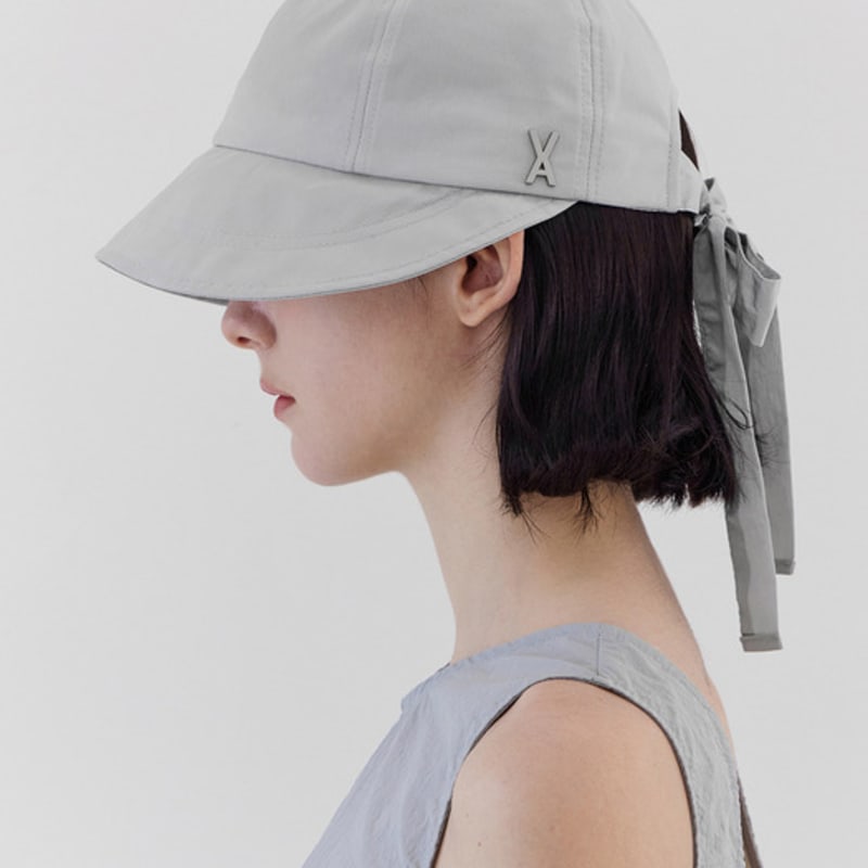 VARZAR VA Studded Ribbon Bonnet Hat Gray